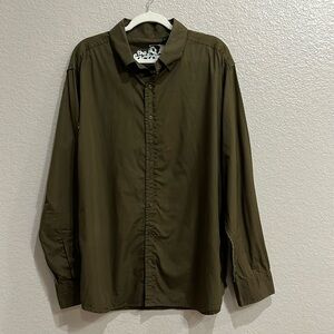 The Factory Mens Long Sleeve Brown Button Down Shirt  Size XXL Embroidered